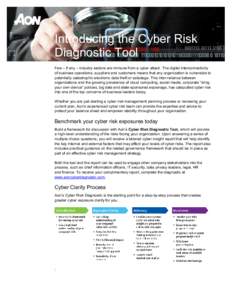 Introducing the Cyber Risk Diagnostic Tool Few – if any – industry sectors are immune from a cyber attack. The digital interconnectivity of business operations, suppliers and customers means that any organization is 