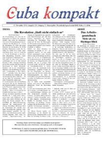 15. November 2014, Ausgabe 121, Jahrgang 11, Herausgeber: Freundschaftsgesellschaft BRD-Kuba e.V., Köln  THEMA ARBEIT