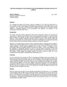 Test Plan and Results for the Evaluation of the Friction Modified Lubricants with the X-1R Additive