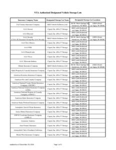 NTA Authorized Designated Vehicle Storage Lots  Insurance Company Name Designated Storage Lot Name