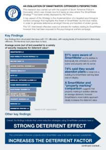 AN EVALUATION OF SMARTWATER: OFFENDER’S PERSPECTIVES This research was carried out with the support of South Yorkshire Police in Doncaster, which was chosen due to it being an area where The SmartWater StrategyTM had b