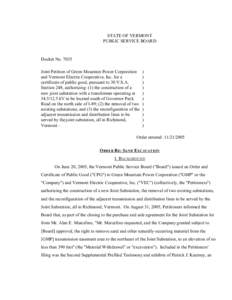 STATE OF VERMONT PUBLIC SERVICE BOARD Docket No[removed]Joint Petition of Green Mountain Power Corporation and Vermont Electric Cooperative, Inc. for a