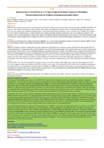 CEHN Articles Of the Month, November 2014 Issue  TITLE Asthma in Inner-City Children at 5–11 Years of Age and Prenatal Exposure to Phthalates: The Columbia Center for Children’s Environmental Health Cohort