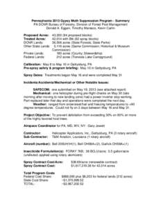 Pennsylvania 2013 Gypsy Moth Suppression Program - Summary PA DCNR Bureau of Forestry, Division of Forest Pest Management Donald A. Eggen, Timothy Marasco, Kevin Carlin Proposed Acres: 43,[removed]proposed blocks) Treated