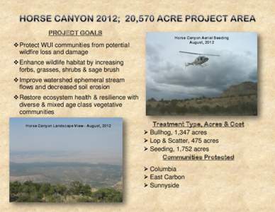 PROJECT GOALS  Protect WUI communities from potential wildfire loss and damage Horse Canyon Aerial Seeding August, 2012