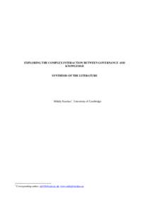 EXPLORING THE COMPLEX INTERACTION BETWEEN GOVERNANCE AND KNOWLEDGE SYNTHESIS OF THE LITERATURE  Mihály Fazekas1, University of Cambridge