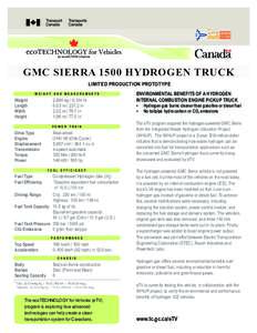 GMC SIERRA 1500 HYDROGEN TRUCK LIMITED PRODUCTION PROTOTYPE WEIGHT AND MEASUREMENTS Weight Length