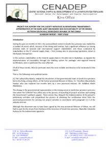 CENTRE NATIONAL D’APPUI AU DEVELOPPEMENT ET A LA PARTICIPATION POPULAIRE National Center for Development and Popular Participation Kivu Office PROJECT FOR SUPPORT FOR CIVIL SOCIETY INITIATIVES IN MONITORING TRANSPARENC