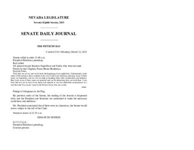 NEVADA LEGISLATURE Seventy-Eighth Session, 2015 SENATE DAILY JOURNAL THE FIFTIETH DAY CARSON CITY (Monday), March 23, 2015