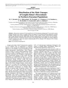 ISSN[removed], Russian Journal of Genetics, 2007, Vol. 43, No. 3, pp. 334–337. © Pleiades Publishing, Inc., 2007. Original Russian Text © M.V. Derenko, B.A. Malyarchuk, M. Wozniak, G.A. Denisova, I.K. Dambueva, C.M.