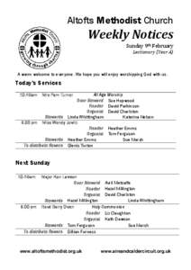 Altofts Methodist Church  Weekly Notices Sunday 9th February Lectionary (Year A)