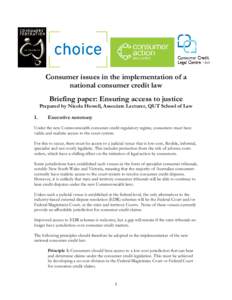 National Consumer Credit Law - Briefing paper - Ensuring access to justice March 09