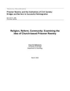 Religion, Reform, Community: Examining the Idea of Church-based Prisoner Reentry