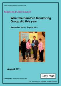 www.patientclientcouncil.hscni.net  What the Bamford Monitoring Group did this year September 2010 – August 2011
