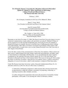 RA-10 Inquiry Report: Concerning the Allegations of Research Misconduct Against Dr. Michael E. Mann, Department of Meteorology, College of Earth and Mineral Sciences,