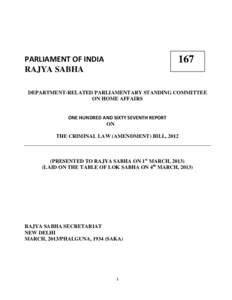 167  PARLIAMENT OF INDIA RAJYA SABHA  DEPARTMENT-RELATED PARLIAMENTARY STANDING COMMITTEE