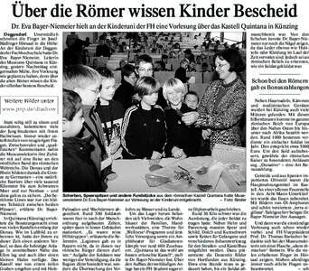 Über die Römer wissen Kinder Bescheid Dr. Eva Bayer-Niemeier hielt an der Kinderuni der FH eine Vorlesung über das Kastell Quintana in Künzing Deggendorf. Unermüdlich schnellen die Finger im JosefRädlinger-Hörsaal