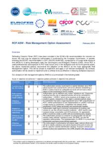 RCF/ASW - Risk Management Option Assessment  February 2014 Overview Refractory Ceramic Fibres (RCF) have been included in the ECHA’s 5th recommendation for inclusion on