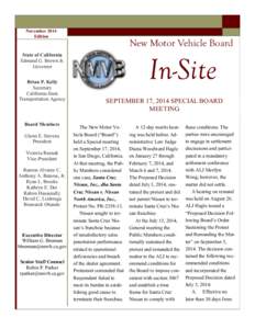 November 2014 Edition New Motor Vehicle Board  In-Site
