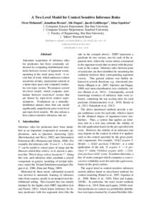 A Two Level Model for Context Sensitive Inference Rules Oren Melamud§ , Jonathan Berant† , Ido Dagan§ , Jacob Goldberger♦ , Idan Szpektor‡ § Computer Science Department, Bar-Ilan University † Computer Science 