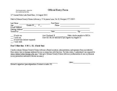 Official Entry Form  One form per person…please feel
