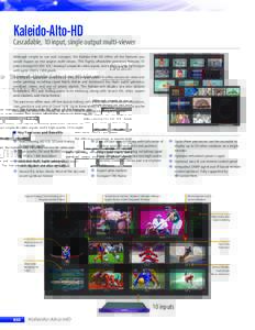 Kaleido-Alto-HD	  Cascadable, 10 input, single output multi-viewer Although simple to use and compact, the Kaleido-Alto-HD offers all the features you would expect on the largest multi-viewer. This highly affordable proc