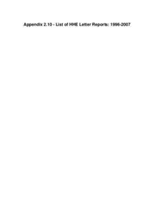 Appendix[removed]List of HHE Letter Reports: [removed]  Strategic Goal 1 1