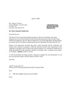 April 10, 2008  Mr. Thomas F. Stewart County Manager, Lincoln County P.O. Box 711 Carrizozo, NM[removed]