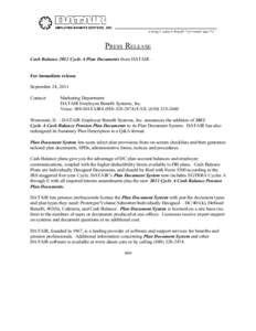 PRESS RELEASE Cash Balance 2012 Cycle A Plan Documents from DATAIR – For immediate release September 24, 2011 Contact: