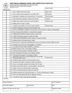 ANHYDROUS AMMONIA NURSE TANK INSPECTION CHECKLIST NORTH DAKOTA DEPARTMENT OF AGRICULTURE PESTICIDE AND FERTILIZER DIVISION SFN[removed]YES