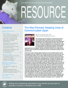 RESOURCE Canadian Council on Animal Care Newsletter Volume 33 • 2011  Contents