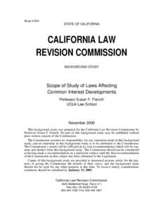 Study H-850  STATE OF CALIFORNIA CALIFORNIA LAW REVISION COMMISSION