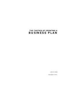 THE TACTICS OF CREATING A  BUSINESS PLAN JACK B. HESS Copyright © 2001