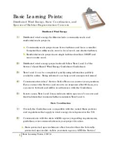 Basic Learning Points: Distributed Wind Energy, State Coordination, and Species of Habitat Fragmentation Concern Distributed Wind Energy  1)