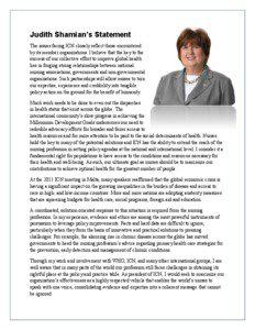 Judith Shamian’s Statement The issues facing ICN closely reflect those encountered by its member organizations. I believe that the key to the