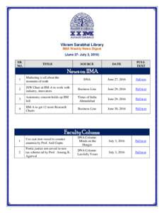 Vikram Sarabhai Library IIMA Weekly News Digest (June 27- July 3, 2016) SR. NO.