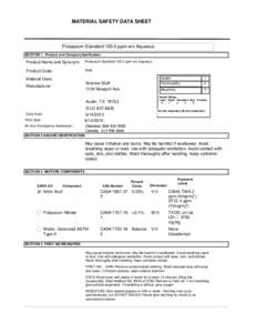 MATERIAL SAFETY DATA SHEET  Potassium Standard[removed]ppm w/v Aqueous SECTION 1 . Product and Company Idenfication  Product Name and Synonym: