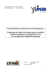 François Lefebvre-Albaret 5GCU bâtiment Antoine Mainguy 5GCU aménagement Projet d’Initiation à la Recherche et au Développement :