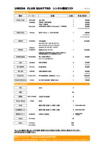 UMEDA　CLUB QUATTRO 　レンタル機材リスト  Rental equipment