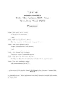 TULSF VII Algebraic Geometry in Trieste - Udine - Ljubljana - SISSA - Ferrara Trieste, Friday FebruaryProgramme