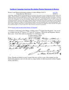 Southern Campaign American Revolution Pension Statements & Rosters Bounty Land Warrant information relating to Larken Philips VAS174 Transcribed by Will Graves vsl 1 VA[removed]