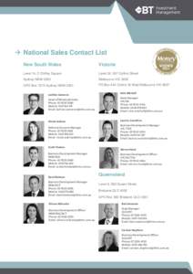 National Sales Contact List New South Wales Victoria  Level 14, 2 Chifley Square