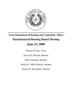 Architecture / Mobile home / United States Department of Housing and Urban Development / Texas Department of Housing and Community Affairs / Agenda / Construction / Building engineering / Housing / Manufactured housing