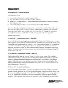 MASSACHUSETTS Transportation Funding Initiative 2013 Legislative Session   