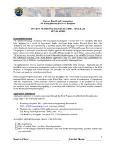 Housing Trust Fund Corporation NY Rising Housing Recovery Program INTERIM MORTGAGE ASSISTANCE (IMA) PROGRAM APPLICATION  General Information