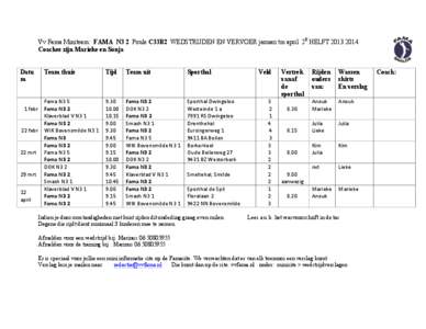 Vv Fama Miniteam: FAMA N3 2 Poule C33B2 WEDSTRIJDEN EN VERVOER januari tm april 2E HELFT[removed]Coaches zijn Marieke en Sonja Datu m  Team thuis	
  