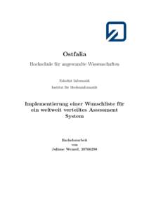 Ostfalia Hochschule fu¨r angewandte Wissenschaften Fakult¨at Informatik Institut fu ¨r Medieninformatik