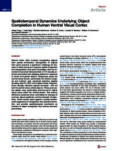 Neuron  Article Spatiotemporal Dynamics Underlying Object Completion in Human Ventral Visual Cortex Hanlin Tang,1,2 Calin Buia,2 Radhika Madhavan,2 Nathan E. Crone,3 Joseph R. Madsen,4 William S. Anderson,5