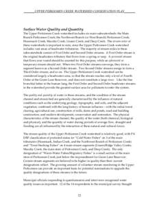 _______UPPER PERKIOMEN CREEK WATERSHED CONSERVATION PLAN_______  Surface Water Quality and Quantity The Upper Perkiomen Creek watershed includes six main subwatersheds: the Main Branch Perkiomen Creek; the Northwest Bran