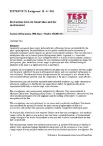 TESTBIOTECH Background[removed]Interaction between SmartStax and the environment Analyses of Rosenbaum, 2008, Report Number MSL0021061 Christoph Then